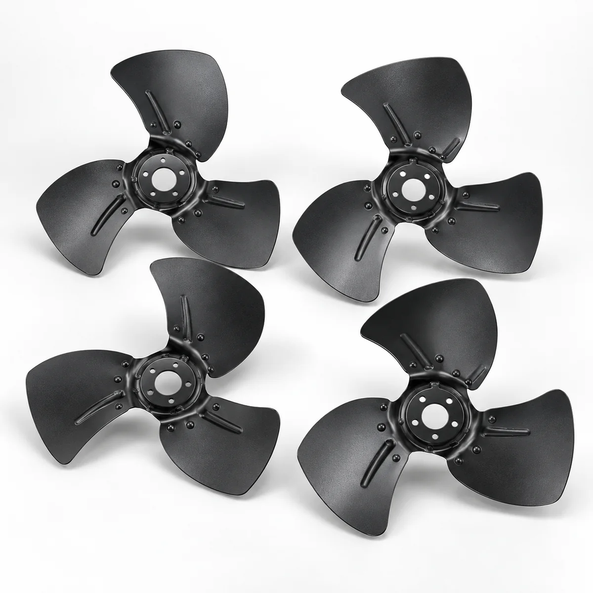 Black metal cooler fan blade assemblies